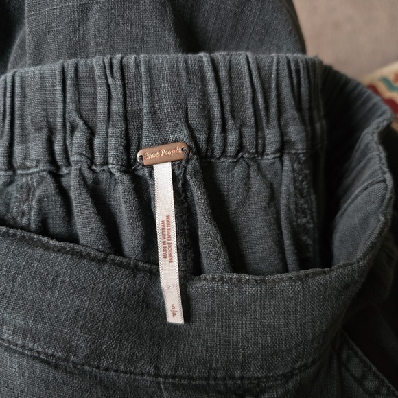 Free People High Road Washed Pull-On Linen Barrel Trousers - Picture 5 of 8